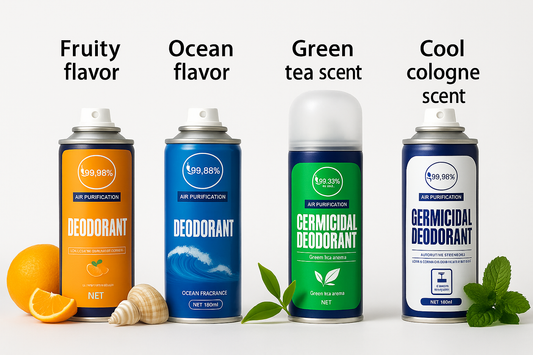Realistische productfoto's van alle 4 deodorant sprays