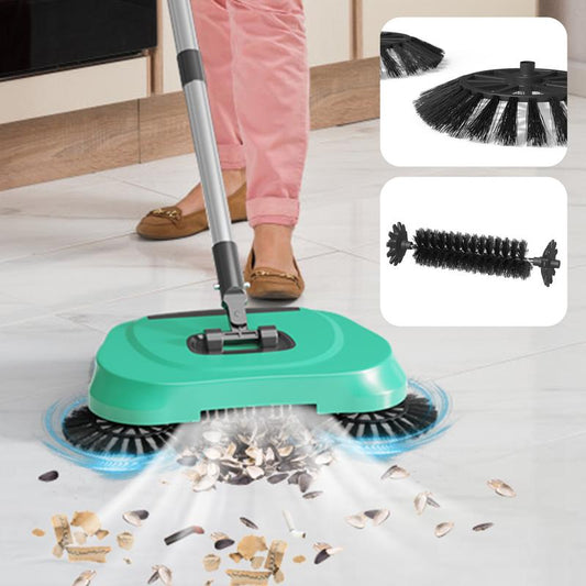 3-In-1 Manual Floor Cleaner - Push Broom, Dust Collector & Mop , Non-Electric Dry/Wet Use for Hardwood & Tile , Pet Hair/Dust Removal , Includes 3 Reusable Microfiber Cloths